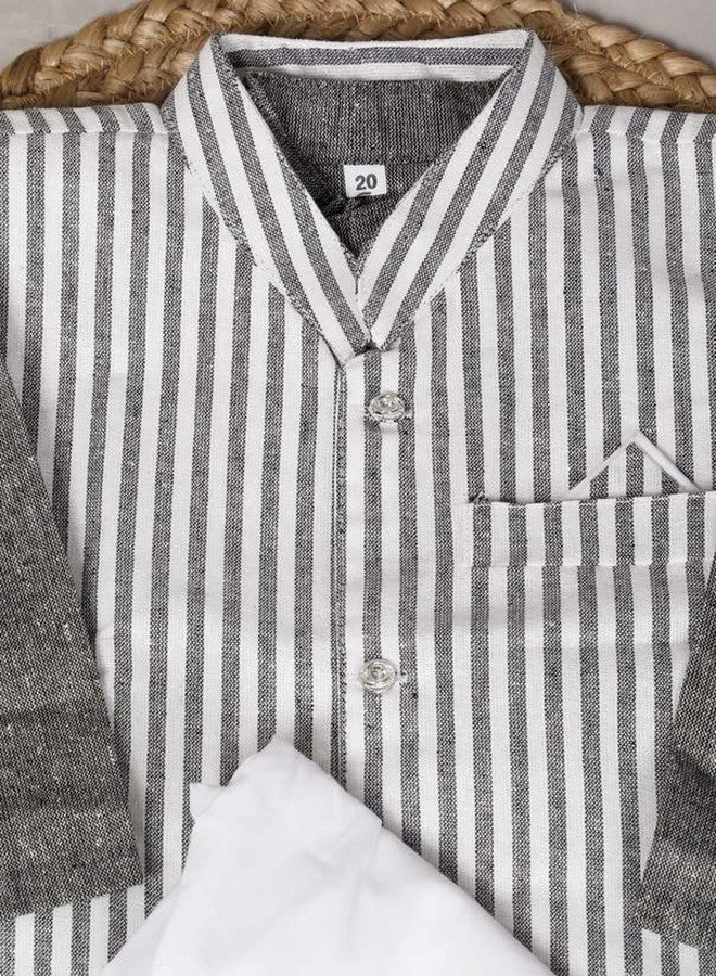 Kids villa Kids Ethnic Cotton Blend Nehru Lining Jacket Kurta & Pyjama Set for Boys|Kurta & Pyjama Set with Lining Jacket For Kids(Grey, 7-8 Year) - Image 2