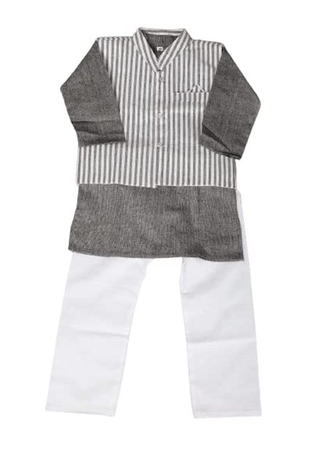 Kids villa Kids Ethnic Cotton Blend Nehru Lining Jacket Kurta & Pyjama Set for Boys|Kurta & Pyjama Set with Lining Jacket For Kids(Grey, 7-8 Year) - Image 1