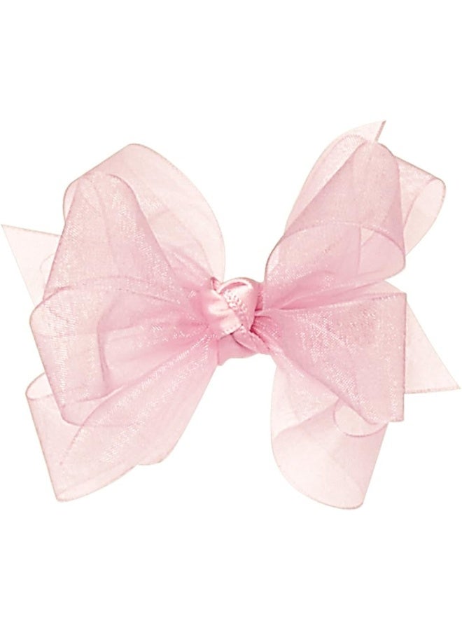 Wee Ones Girls' Organza Double Hair Bow on a WeeStay Clip with Satin Knot Center, Mini, Light Pink - Image 1