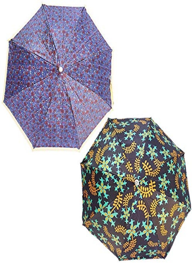 RAINPOPSON 2 Fold Printed Big Size Umbrella for Women & Men UV Protection Office Umbrella Combo for Girls/Men/Women (Multicolor Printed) - Set of 2 - Image 1