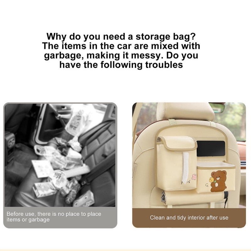 Car Rear Seat Storage: Coffee Waterproof Artificial Leather Large Capacity Organizer - Durable Easy Clean Adjustable Strap Design for Car Travel, Families With Kids - Image 4