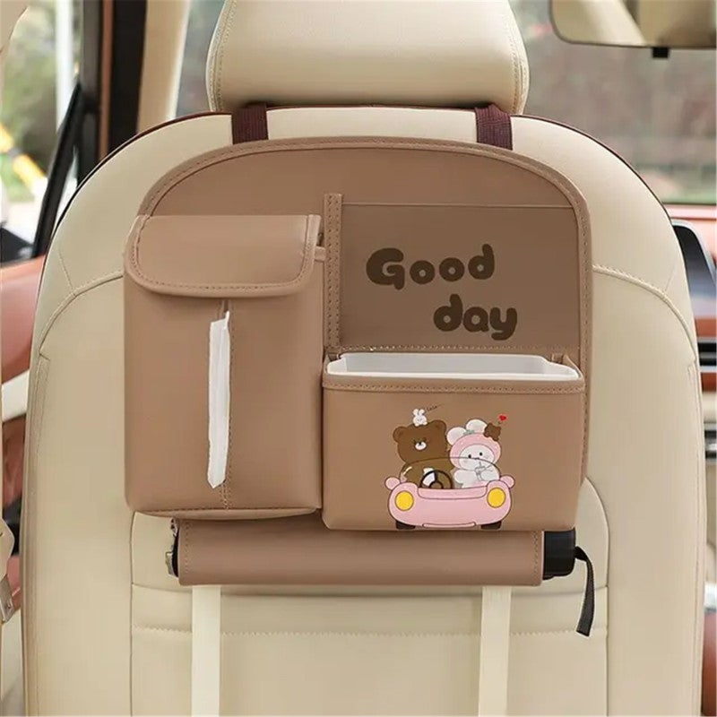 Car Rear Seat Storage: Coffee Waterproof Artificial Leather Large Capacity Organizer - Durable Easy Clean Adjustable Strap Design for Car Travel, Families With Kids - Image 1