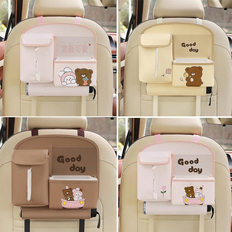 Car Rear Seat Storage: Coffee Waterproof Artificial Leather Large Capacity Organizer - Durable Easy Clean Adjustable Strap Design for Car Travel, Families With Kids - Image 2