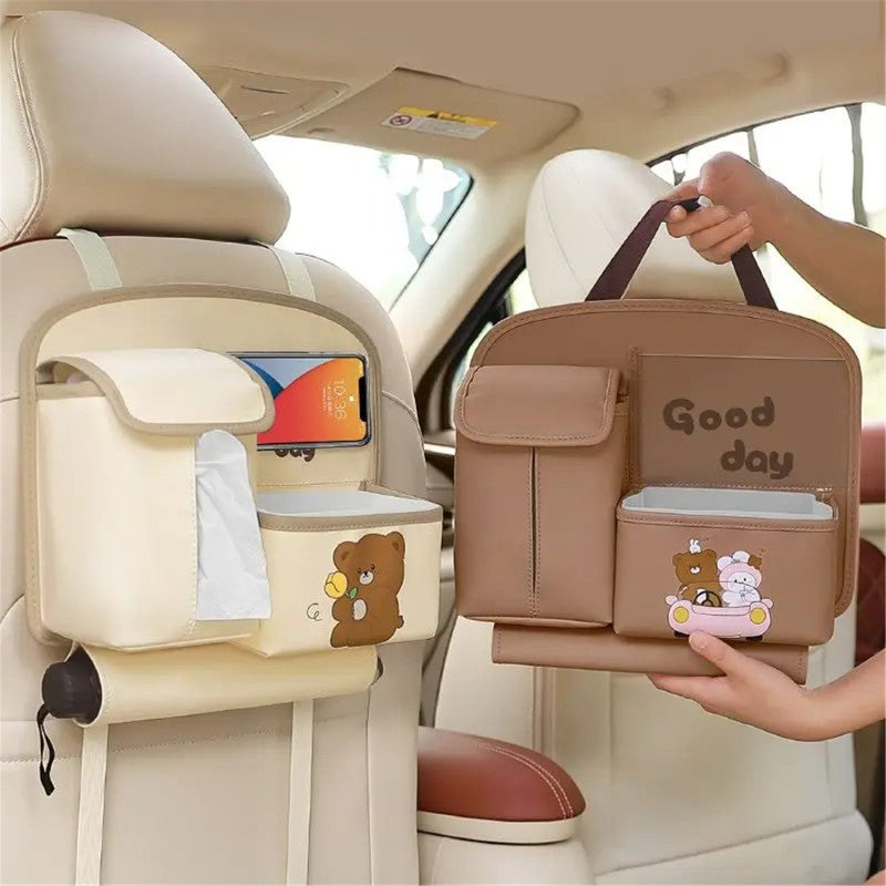 Car Rear Seat Storage: Coffee Waterproof Artificial Leather Large Capacity Organizer - Durable Easy Clean Adjustable Strap Design for Car Travel, Families With Kids - Image 5