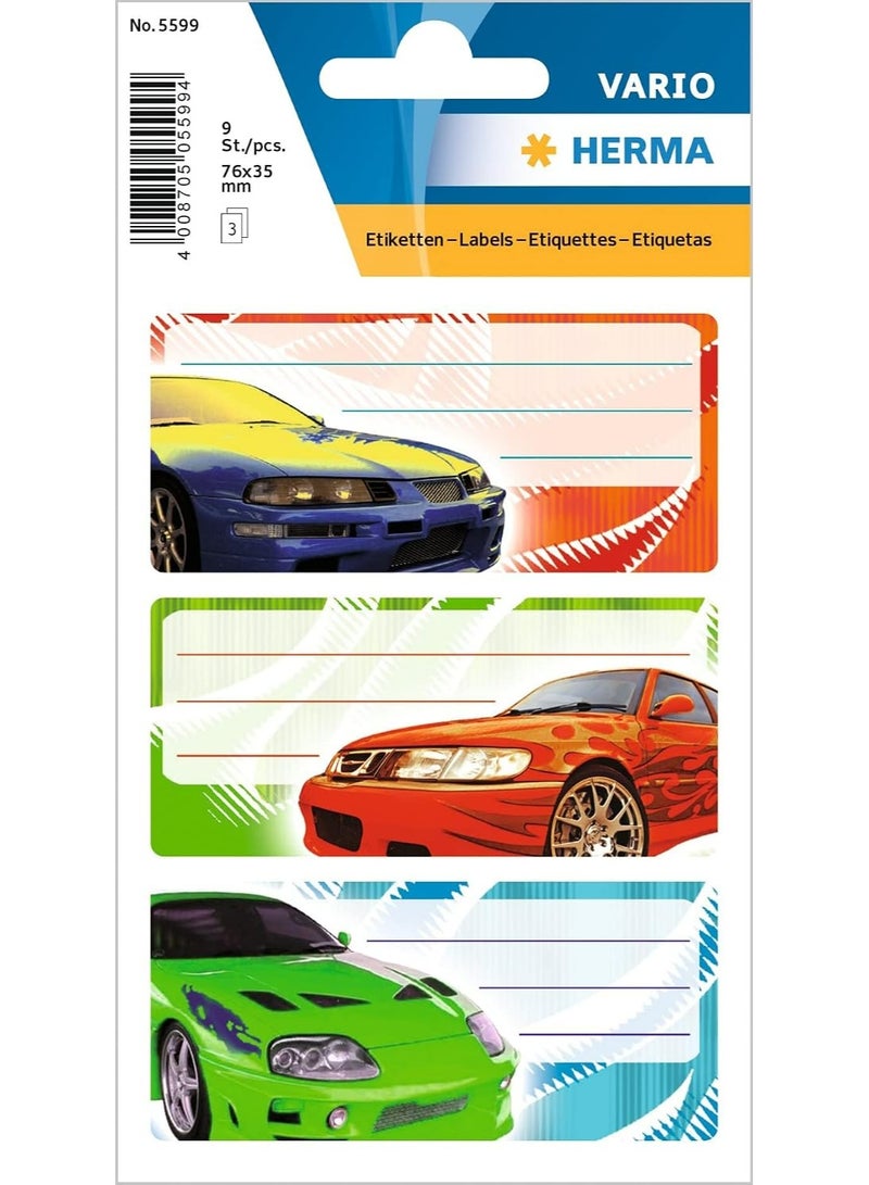 Herma Vario Sport Car Stickers for Notebooks, Modified Cars, JDM & Graffiti (9-Piece Set, 76x35mm) - Herma Vario School Car Stickers - Image 1