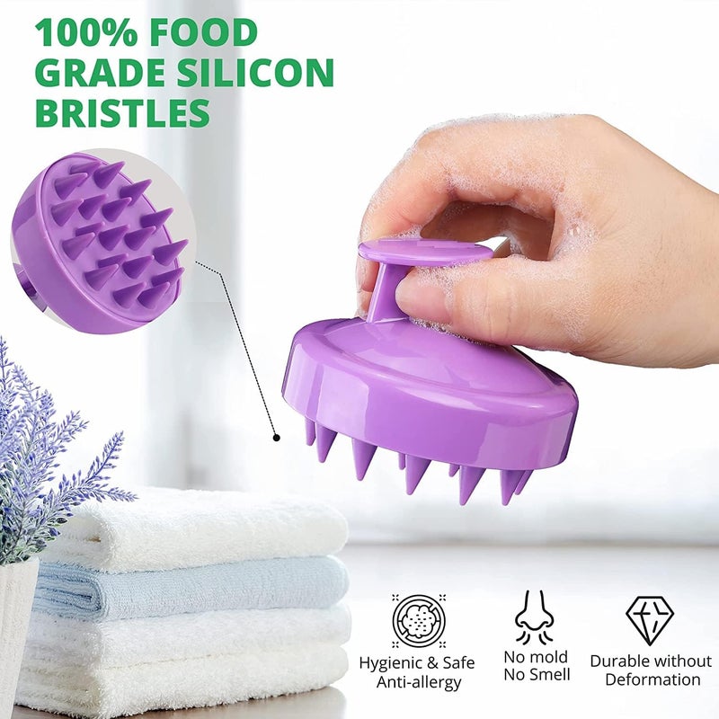 Valkyrie فرشاة شامبو لتدليك فروة الرأس، جسم من قش القمح مع شعيرات سيليكون ناعمة، مقشر فروة الرأس، مقشر فروة الرأس | إزالة القشرة، يمنع تساقط الشعر للرجال والنساء (بنفسجي 35) - Image 4