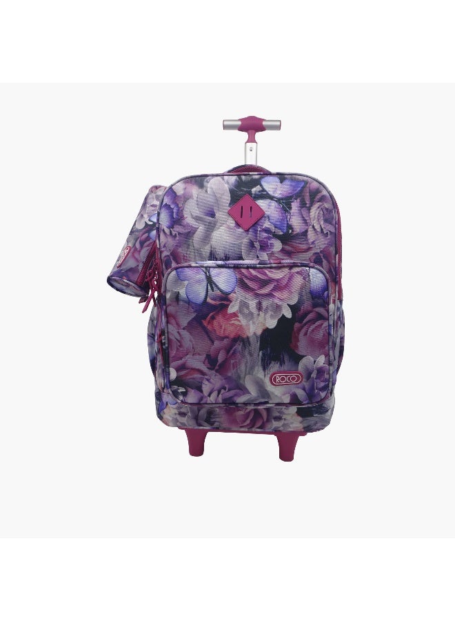 ROCO Floral Print Trolley Backpack with Pencil Pouch - 18 inches - Image 4
