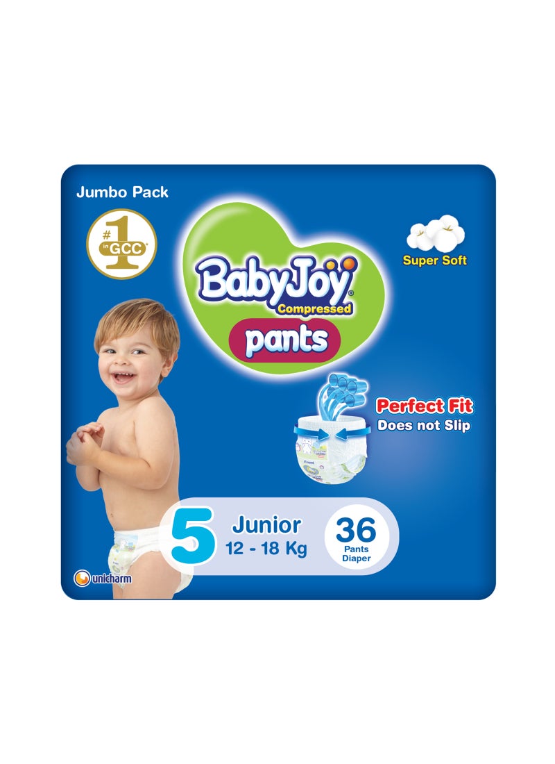 BabyJoy Compressed Culotte Pants Diaper, Size 5, Junior, 12-18 Kg, Jumbo Pack, 36 Diapers - Image 1