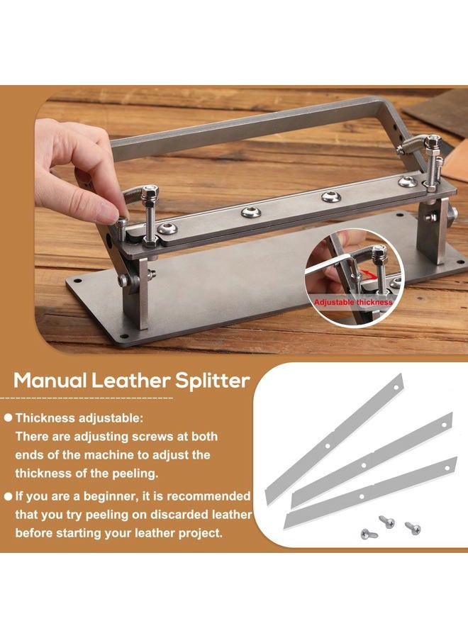 DIUDUS Leather Splitter, Leather Skiver Peeler, Manual Leather Skiving Machine, Leather Peeling Thinning Paring Machine Skiver Leather Tool with Blades for DIY Leather Crafting Tools - Image 5