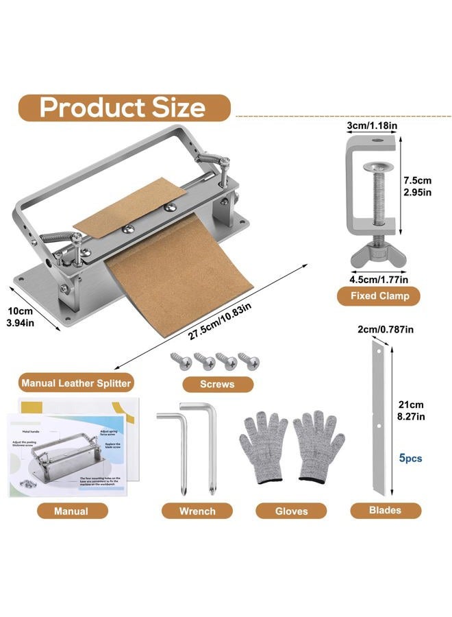 DIUDUS Leather Splitter, Leather Skiver Peeler, Manual Leather Skiving Machine, Leather Peeling Thinning Paring Machine Skiver Leather Tool with Blades for DIY Leather Crafting Tools - Image 2