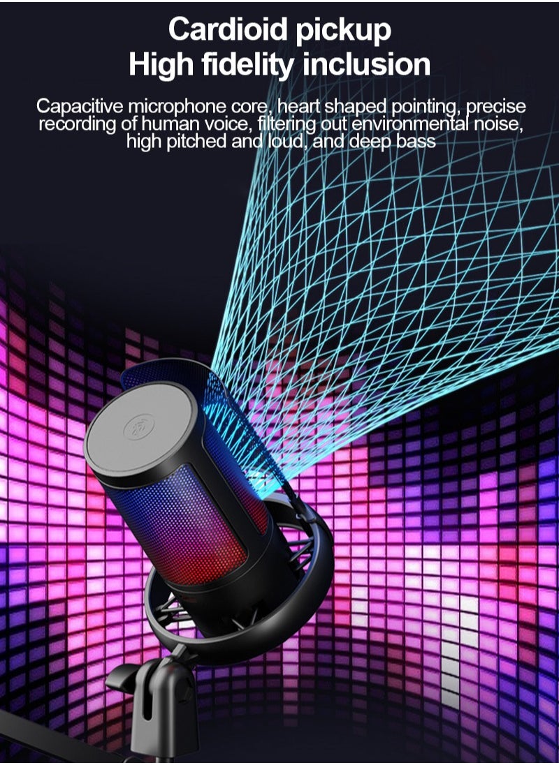 FlashHawk - Gaming PC USB Microphone,Podcast Condenser Mic with Boom Arm,Pop Filter,Mute Button for Streaming,Online Chat, RGB Computer Mic for PS4/5 PC Gamer Youtuber - Image 1