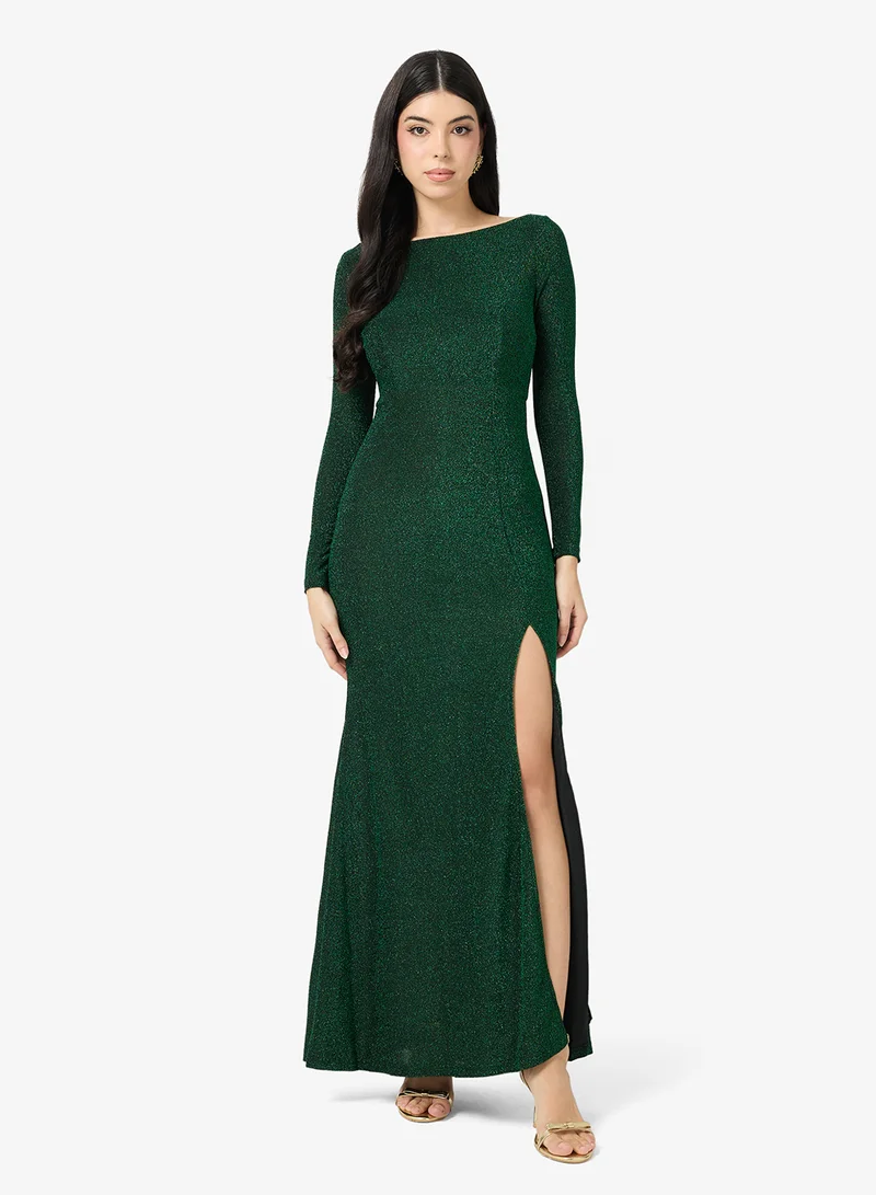 Shimmer A-line Dress With Slit