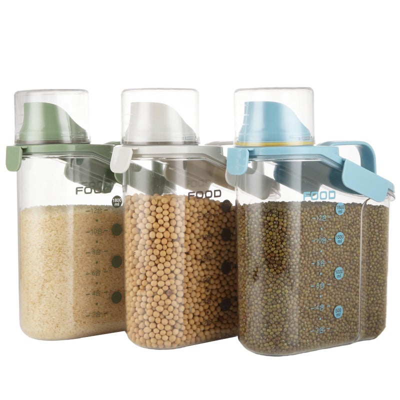 SENENQU 3PACK Cereal Containers Storage 2L Airtight Plastic Cereal Dispenser Large Dry Food Storage Containers with Pouring Spout Measuring Cup for Flour and GrainBPA Free