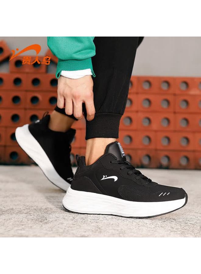 Guirenniao Men's Sports Shoes New Leather Mid-top Lightweight Commuter Casual Shoes Black Size 41