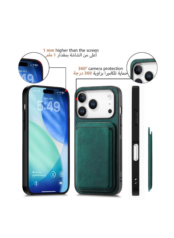 Interstella iPhone 17 Pro Case, Premium Leather Wallet Case for Apple Phone 17 Pro, 2-in-1 Detachable Design with Card Holder and Magnetic Closure, Green, Compatible with 6.1-inch Screen - Image 4