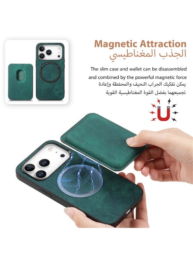 Interstella iPhone 17 Pro Case, Premium Leather Wallet Case for Apple Phone 17 Pro, 2-in-1 Detachable Design with Card Holder and Magnetic Closure, Green, Compatible with 6.1-inch Screen - Image 3