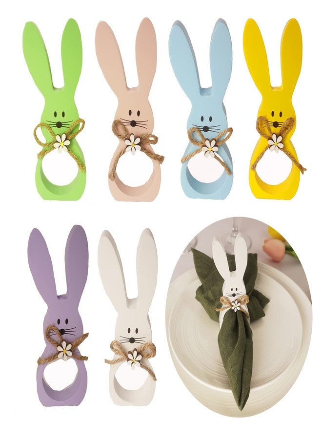 Utalek Easter Napkin Rings Set of 6, Wood Bunny Napkin Rings Rabbit Napkin Ring Holders for Easter, Spring Party, Dinning Table Decorations - Image 1