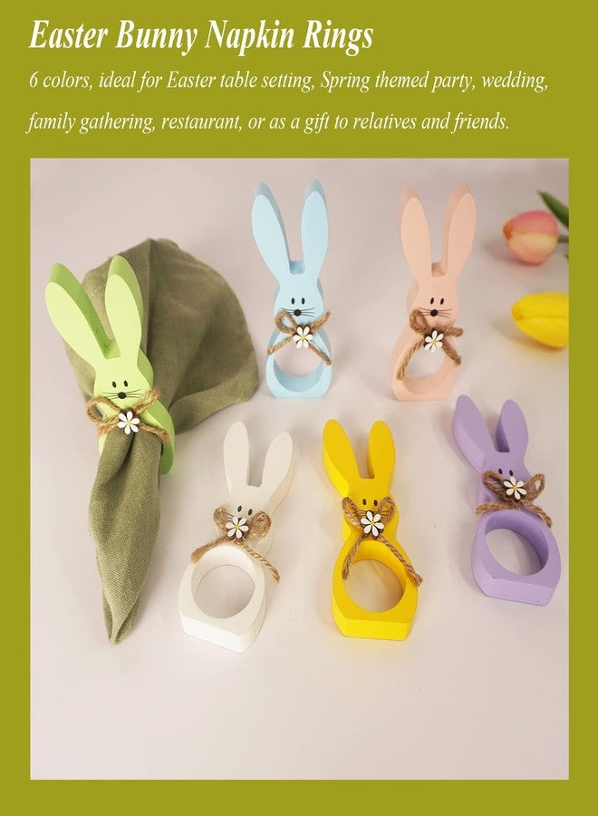 Utalek Easter Napkin Rings Set of 6, Wood Bunny Napkin Rings Rabbit Napkin Ring Holders for Easter, Spring Party, Dinning Table Decorations - Image 4