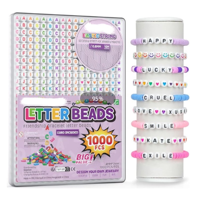 1000 Pcs Letter Beads Kits with Elastic String, Round Alphabet Beads for Bracelet Making DIY Crafts Friendship Bracelet - Image 3