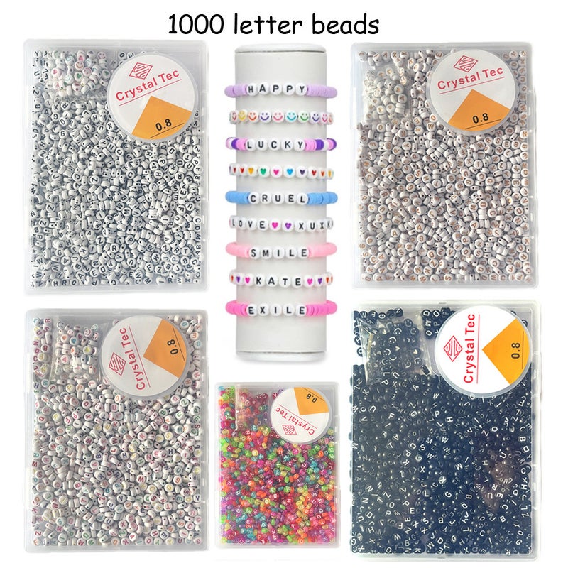 1000 Pcs Letter Beads Kits with Elastic String, Round Alphabet Beads for Bracelet Making DIY Crafts Friendship Bracelet - Image 2