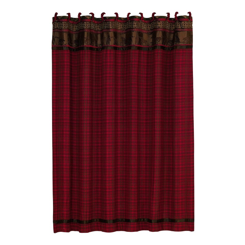 H HIEND ACCENTS H HIEND ACCENTS Paseo Road Cascade Lodge Bear Print Red and Brown Plaid Shower Curtain 72x72 inch Rustic Cabin Lodge Bathroom Accessories 