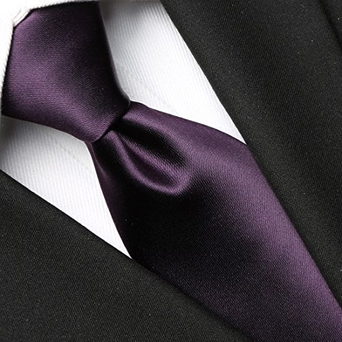 KissTies Mens Satin Necktie Grape Plum Purple Solid Tie + Gift Box - Image 2