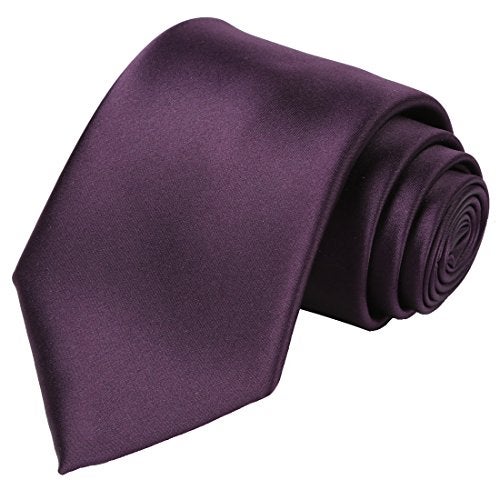 KissTies Mens Satin Necktie Grape Plum Purple Solid Tie + Gift Box - Image 1