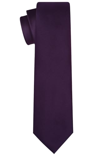KissTies Mens Satin Necktie Grape Plum Purple Solid Tie + Gift Box - Image 4