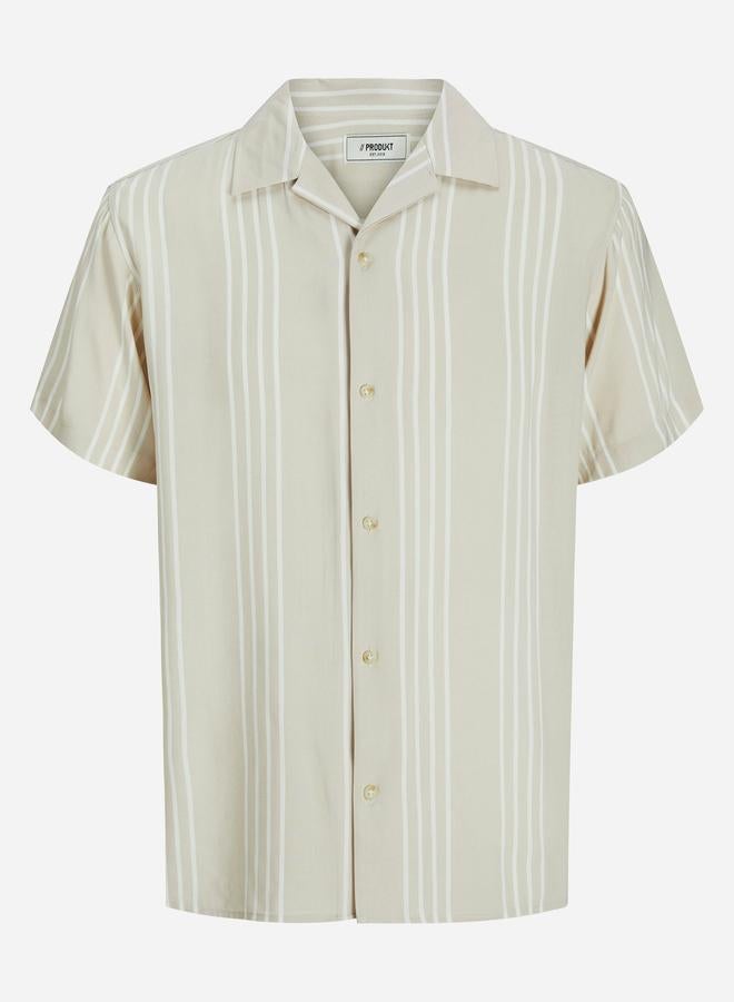 برودكت قميص رجالي بيج مخطط بأزرار