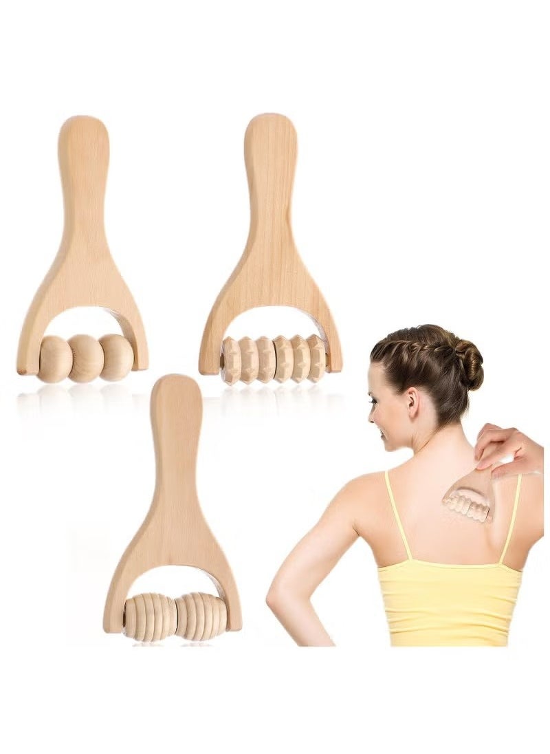 Generic 3Pcs Wooden Hand Massage Roller, Muscle Roller Stick, Manual Wood Therapy Massage Tools Trigger Point Massager Roller, for Relaxes Thigh, Leg, Hands Neck Full Body Muscle Men Women  - Image 1