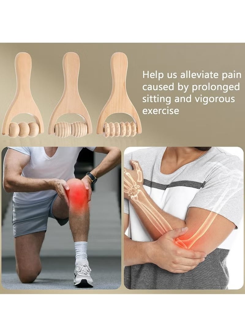 Generic 3Pcs Wooden Hand Massage Roller, Muscle Roller Stick, Manual Wood Therapy Massage Tools Trigger Point Massager Roller, for Relaxes Thigh, Leg, Hands Neck Full Body Muscle Men Women  - Image 3