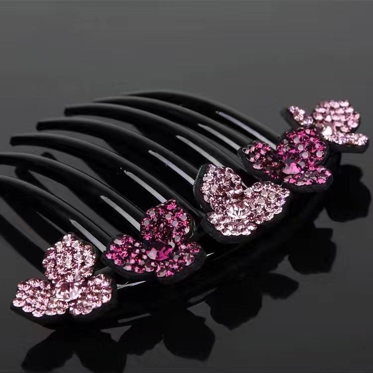 Korean Simple Luxury Rhinestone Hair CombSeven teeth - three-petal flower shades of purple Seven teeth - three-petal flower shades of purple