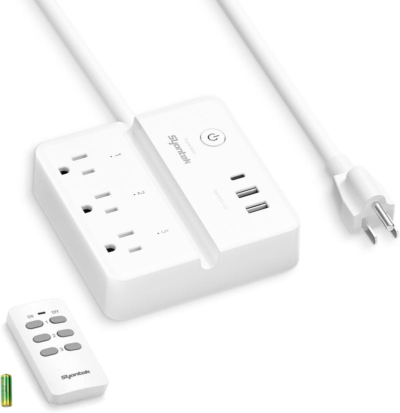 مقبس طاقة متعدد مع تحكم عن بعد من مزود بـ 3 مخارج تحكم لاسلكي RF، وواقي من زيادة التيار مع 3 منافذ USB، وحامل هاتف، وسلك بطول 4 أقدام بقدرة 15 أمبير/1875 واط، ومخرج تحكم عن بعد للمكتب المنزلي - Image 1
