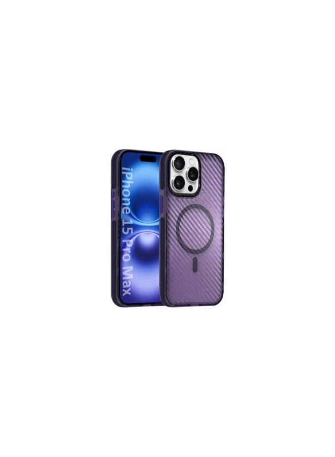 CATANES (for iPhone 15 Pro Max) Magsafe Case Cover Carbon Fiber Magnetic Strong Shockproof Protective Slim Thin Cover Transparent Matte - Purple Color - Image 1