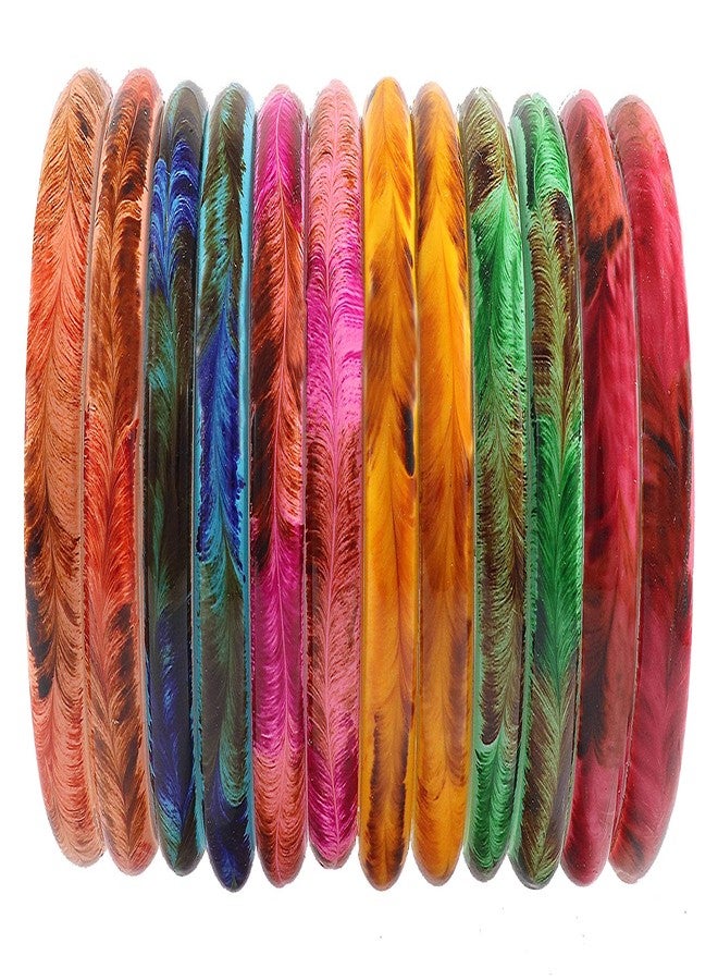 NMII طقم كادا من إن إم آي آي بنقشة زجاجية وريشية بلمسة نهائية لامعة للنساء والفتيات، (متعدد الألوان، 2.8 بوصة)، عبوة من 12 قطعة - Image 1