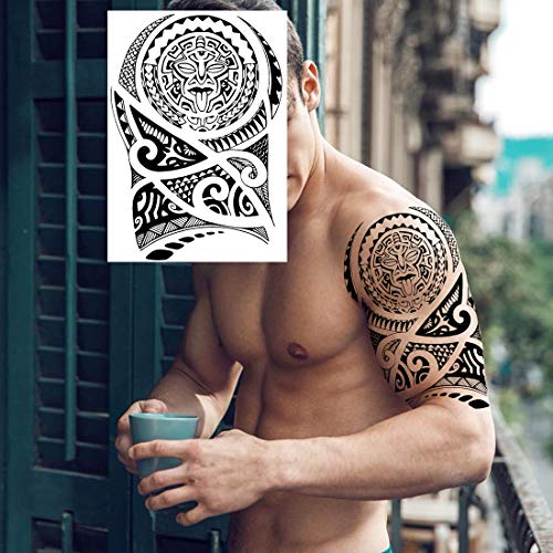JOEHAPY 11 Sheets NEZAR Maori Temporary Tattoo Sleeve For Men Adults Tiki Turtle Manta Waterproof Fake Tattoo Sleeves For Women Black Dragon Totem Tribal Military Long Full Sleeve Tattoos Temporary Stickers - Image 3