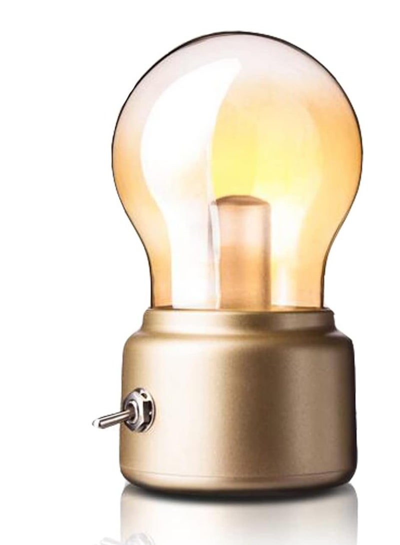 Vintage Edison Bulb Night Light Desk Lamp Bedside, Portable Use USB Table Light Lamp with Eye Protection Birthday Gifts Room Decor Bedroom Decoration led Atmosphere Light Gold 