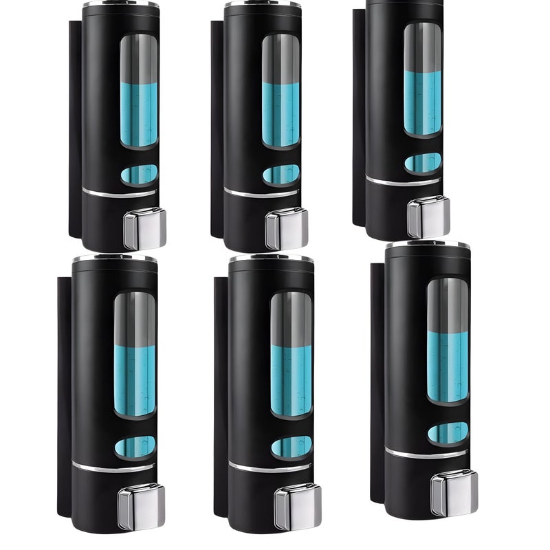 Metwin Wall Mounted Soapdispenser Shampoo Conditioner Gel Liquid Soap Dispenser for Bathroom Kitchen (Pack of 6, Black) - Image 1