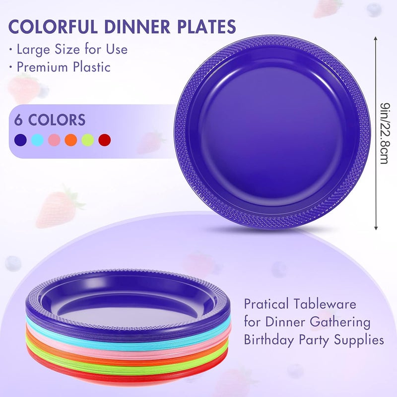 Geiserailie Geiserailie 120 Pcs Plastic Plates Colorful Neon Disposable Fiesta Dinner Rainbow Plates Party Round Dessert Trays for Kitchen Special Event Weddings Birthdays SuppliesMulti Colors - Image 2