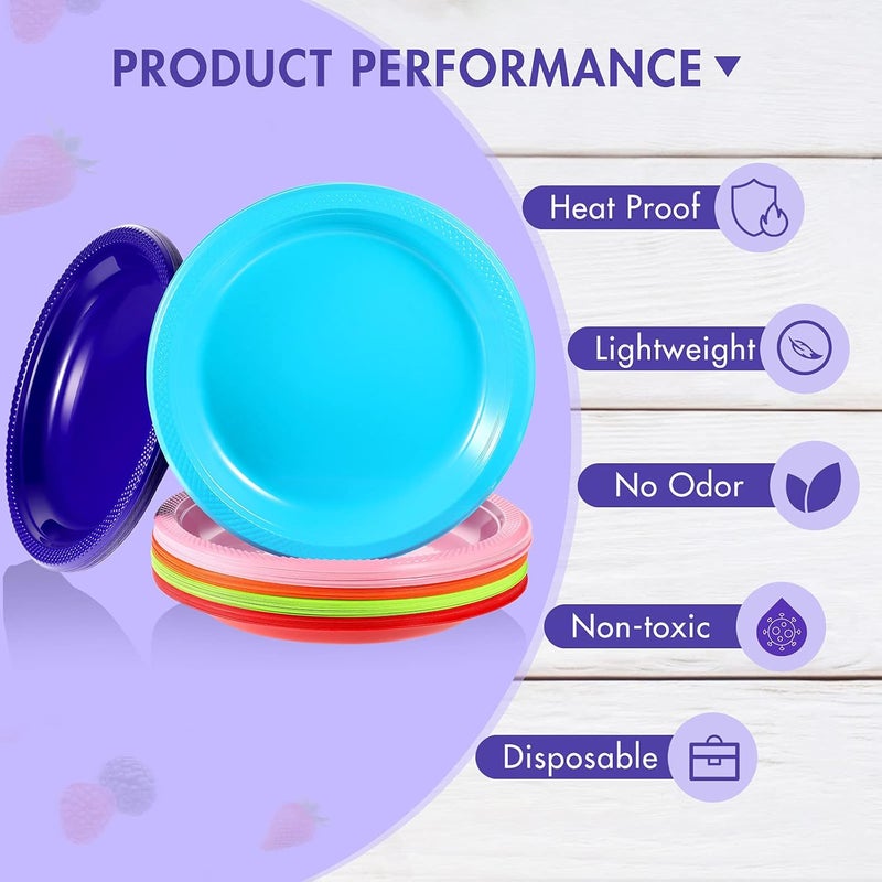Geiserailie Geiserailie 120 Pcs Plastic Plates Colorful Neon Disposable Fiesta Dinner Rainbow Plates Party Round Dessert Trays for Kitchen Special Event Weddings Birthdays SuppliesMulti Colors - Image 3