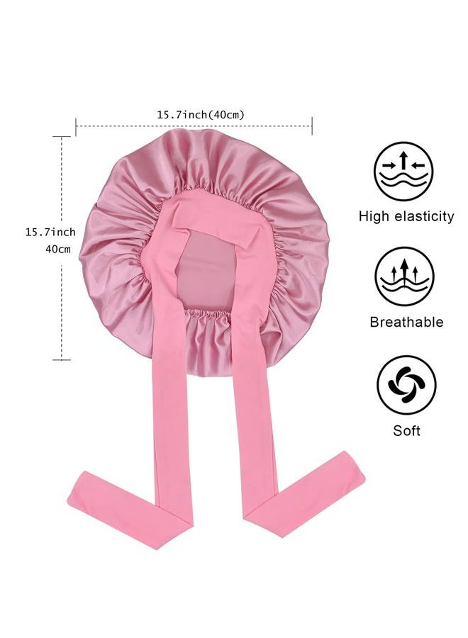 Gili Satin Bonnet Silk Bonnet Hair Bonnet for Sleeping Large Bonnets with Tie Band Hair Wrap with Adjustable Straps Hair Cap Night Sleep Caps for Women Curly Braid Hair(Black,Dark Pink) - Image 3