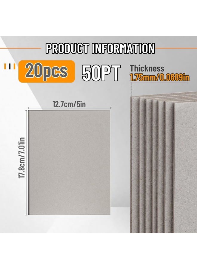 JNENERY 20Pcs Chipboard, 5 x 7" Book Board for Book Binding, 50pt Cover Cardboard Sheets for Crafts, Thick Sturdy Kraft Board, Heavy Duty Chip Board for Bookbinding, DIY Projects, Packaging - Image 2