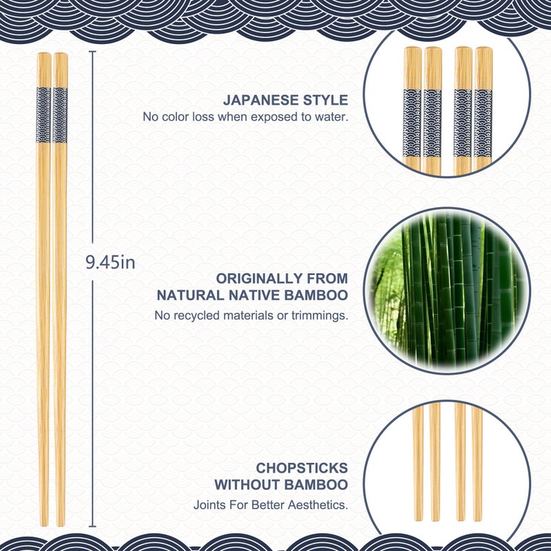 LOROTOCO 10Pairs Bamboo Chopsticks Reusable | Dishwasher Safe | Non slip | Chinese -ï¼ˆ9.45inï¼‰ - Image 2