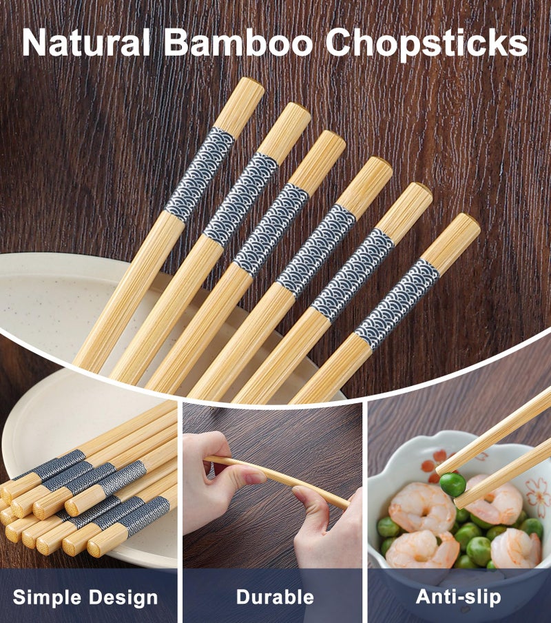 LOROTOCO 10Pairs Bamboo Chopsticks Reusable | Dishwasher Safe | Non slip | Chinese -ï¼ˆ9.45inï¼‰ - Image 3