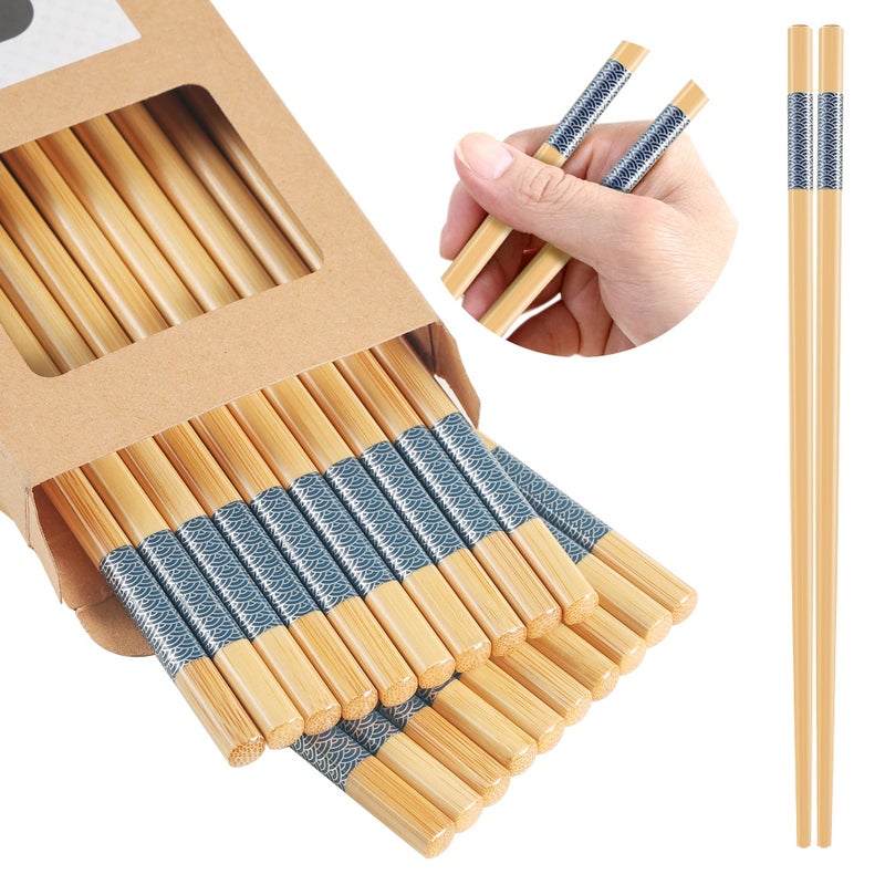 LOROTOCO 10Pairs Bamboo Chopsticks Reusable | Dishwasher Safe | Non slip | Chinese -ï¼ˆ9.45inï¼‰ - Image 1