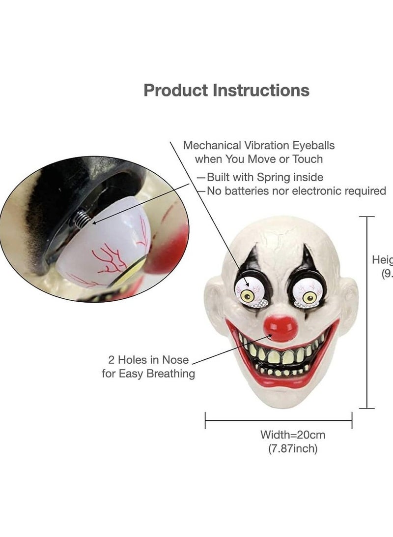 SOUTHSKY Scary Clown Mask,Full White Face Masks,Shakeable Swing Eyeballs,Red Nose Joker,Horror Funny Accessory for Halloween,Masquerade,Party,Costume Cosplay - Image 2