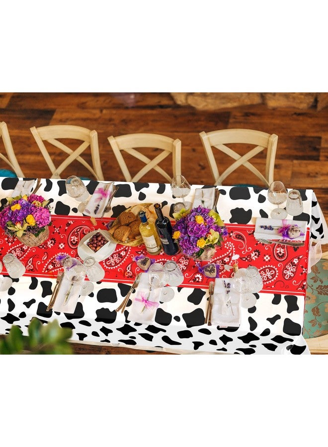 Oudain 3 Pcs Western Party Tablecloth Table Cover Plastic Tablecloth Rectangle Cow Tablecloth For Cowboy Themed Birthday Party Decorations Supplies 108 X 54 Inch (Red Black Paisley) - Image 5
