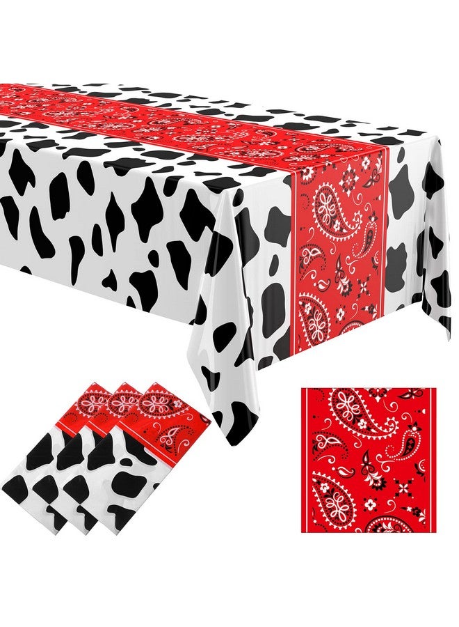 Oudain 3 Pcs Western Party Tablecloth Table Cover Plastic Tablecloth Rectangle Cow Tablecloth For Cowboy Themed Birthday Party Decorations Supplies 108 X 54 Inch (Red Black Paisley) - Image 2