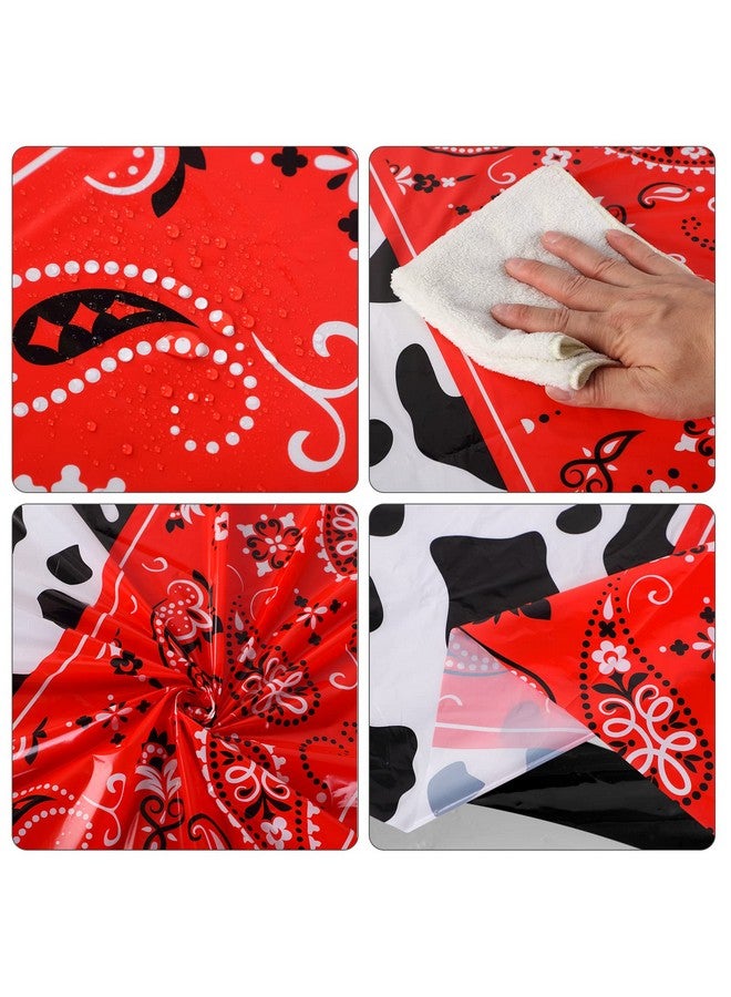 Oudain 3 Pcs Western Party Tablecloth Table Cover Plastic Tablecloth Rectangle Cow Tablecloth For Cowboy Themed Birthday Party Decorations Supplies 108 X 54 Inch (Red Black Paisley) - Image 4