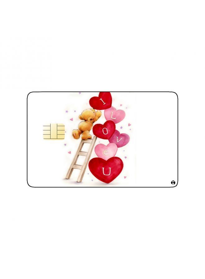 RKN PRINTED BANK CARD STICKER Cute Teddy Bear Drawing With Ladder And Hearts - Image 1